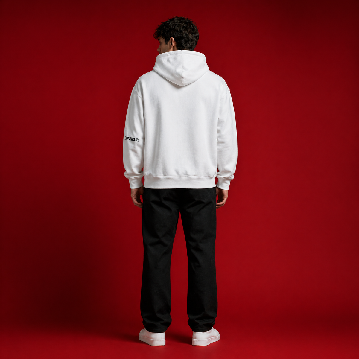 Bonheur regular fit hoodie made of 350 GSM soft fabric, featuring a casual style and comfortable fit.